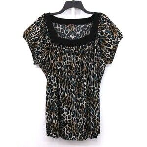 Candy Rain Blouse Women Plus Size 3X Animal Print Short Sleeve Square Neck Top